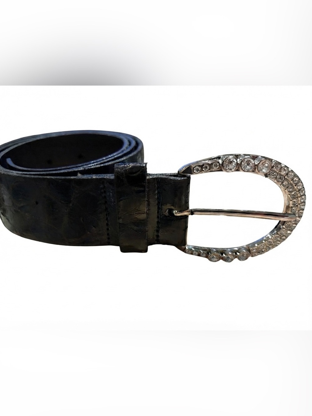 BUFFALO David Bitton Black Croc Embossed Rhinestone Buckle Belt Medium
